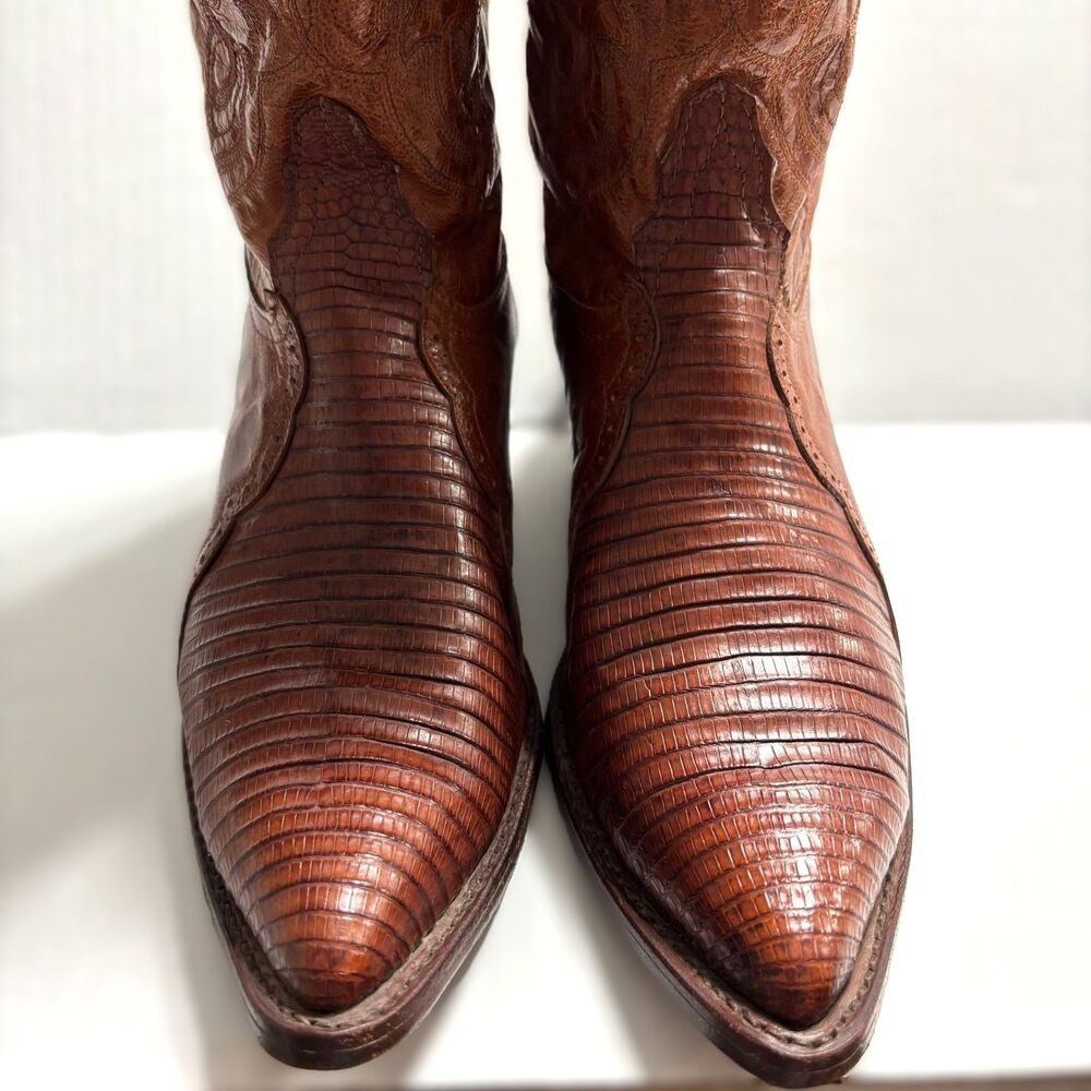 Vintage 1970s Tony Lama BLACK LABEL Teju Lizard Western Cowboy Boots 9B USA - Picture 2 of 12
